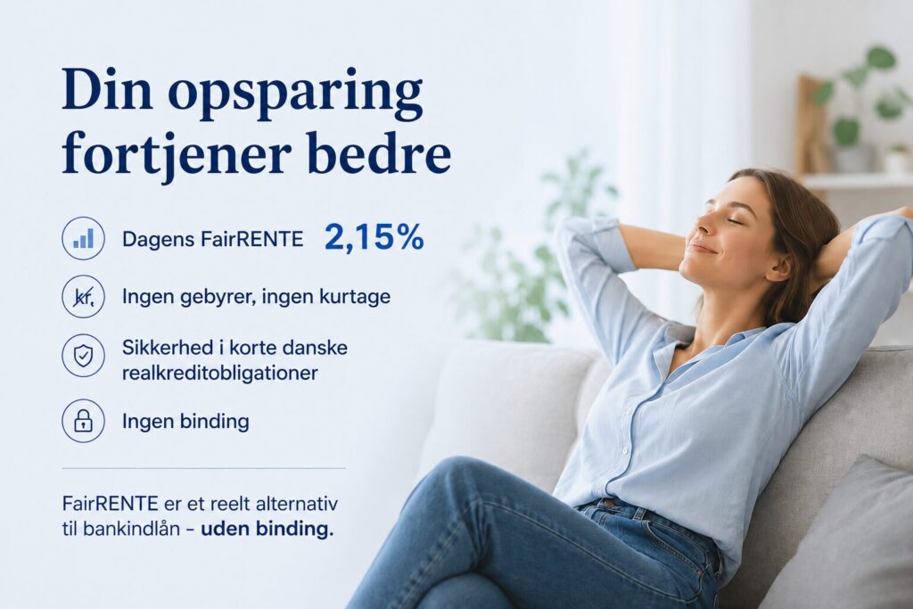 FairRENTE tilbyder 2,15 % forventet løbende afkast efter omkostninger på opsparing investeret i korte danske stats- og realkreditobligationer uden binding.